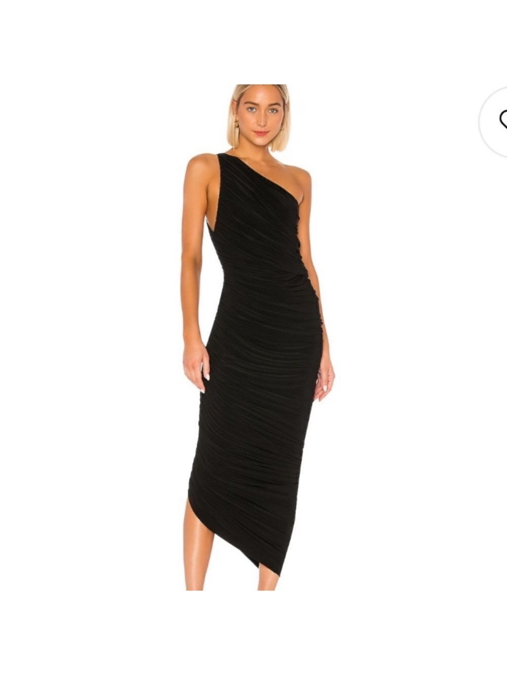 Norma Kamala Black One-Shoulder Ruched Midi Dress